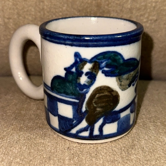 Debbie Dean Other - DEBBIE DEAN Small Handmade Signed Folk Art Blue/White Pottery Mini Mug 2.5”